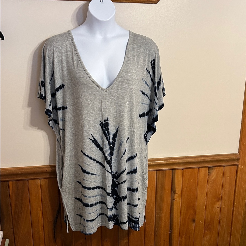 Gray Tie-Dye V-Neck Women's Top